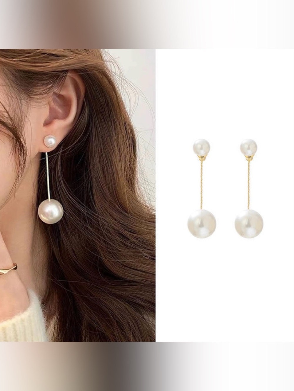 A Classy Chic Boutique Gold & White Double Pearl Drop Earrings